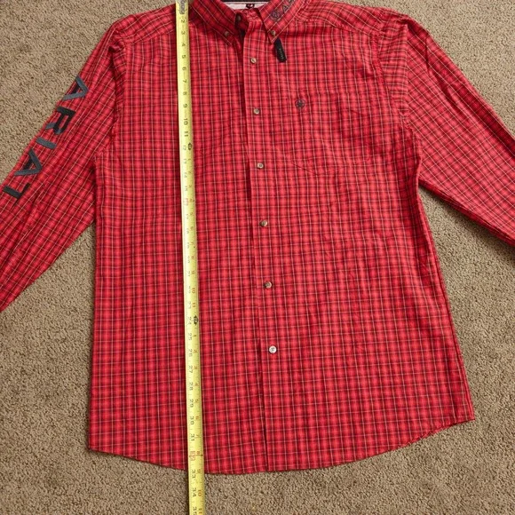 NWOT Ariat Pro Series Mens Red Plaid Long Sleeve Button Up Shirt Fitted Size L - Picture 6 of 16
